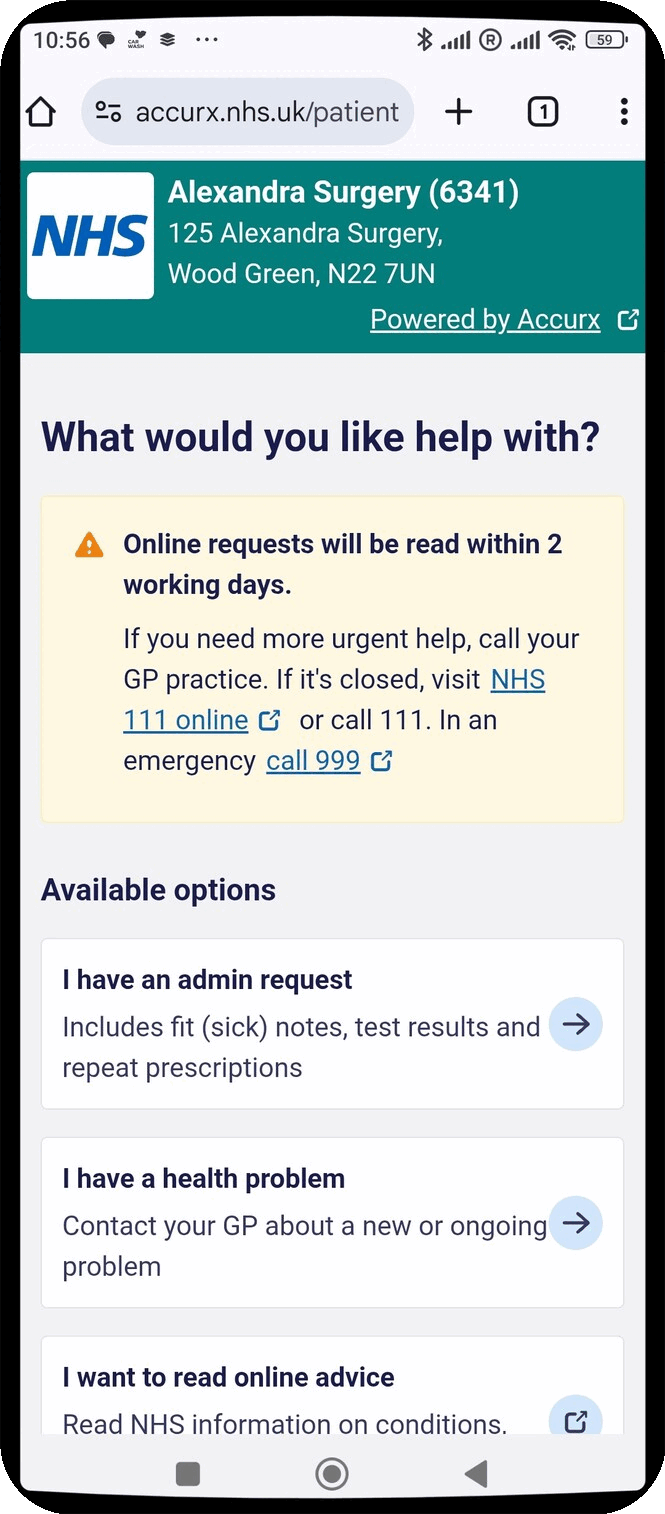 AccuRx screen AccuRx screen